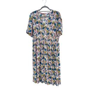 Boden Susannah‎ Toucan Print Midi Dress, Animal Bird Print V-Neck, Plus Size 10